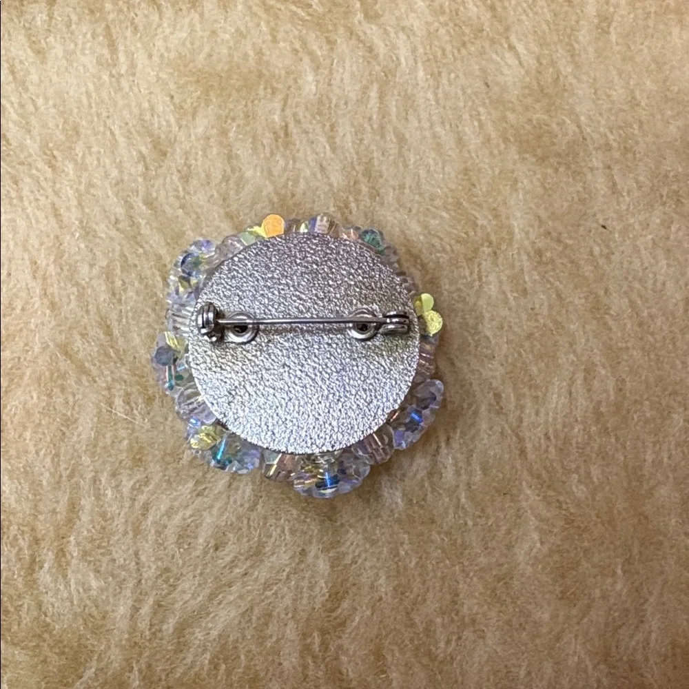 Vintage Crystal Brooch with Iridescent Flower Accents